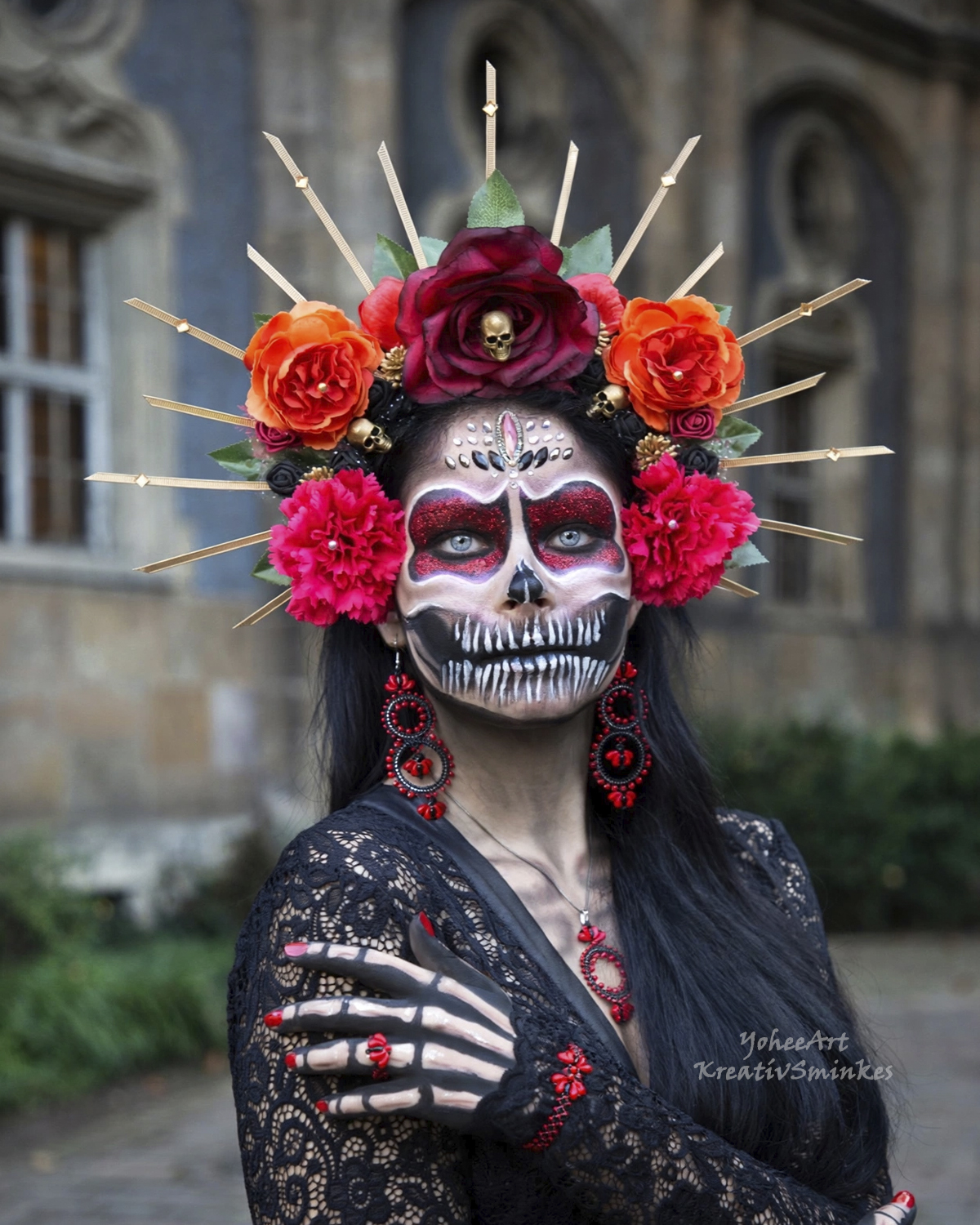 La Catrina - Koponyás virágkorona fejdísz - Halloween
